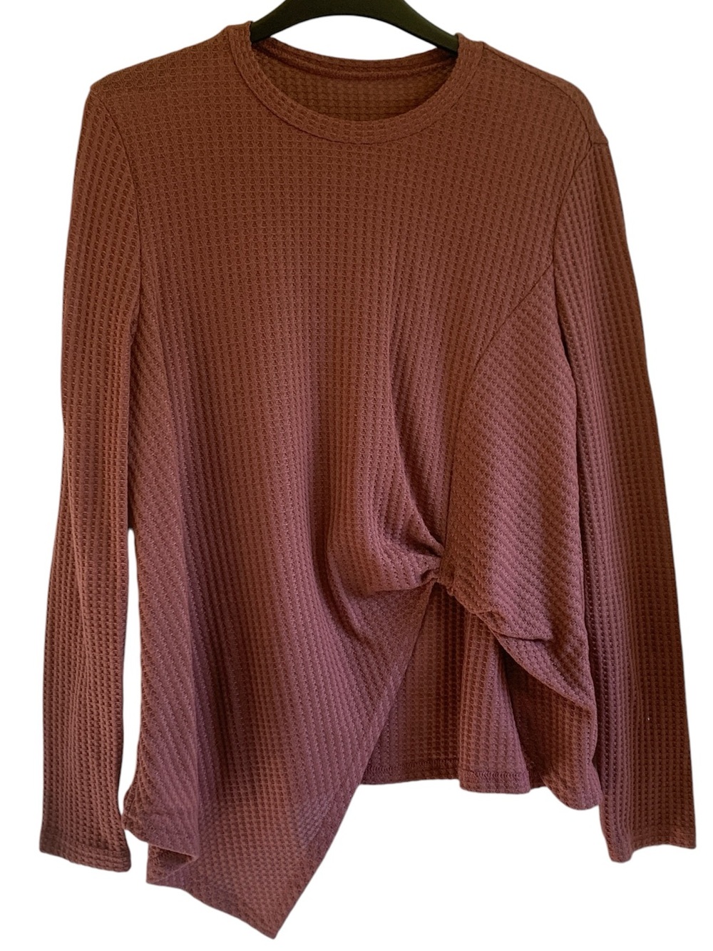 SHEIN pink dusty rose long sleeve sweater large knot design high low front boho